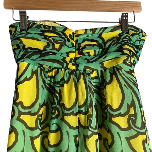 Milly New York Green Yellow Tropical Print Strapless Silk Dress Size 0 - Picture 7 of 10